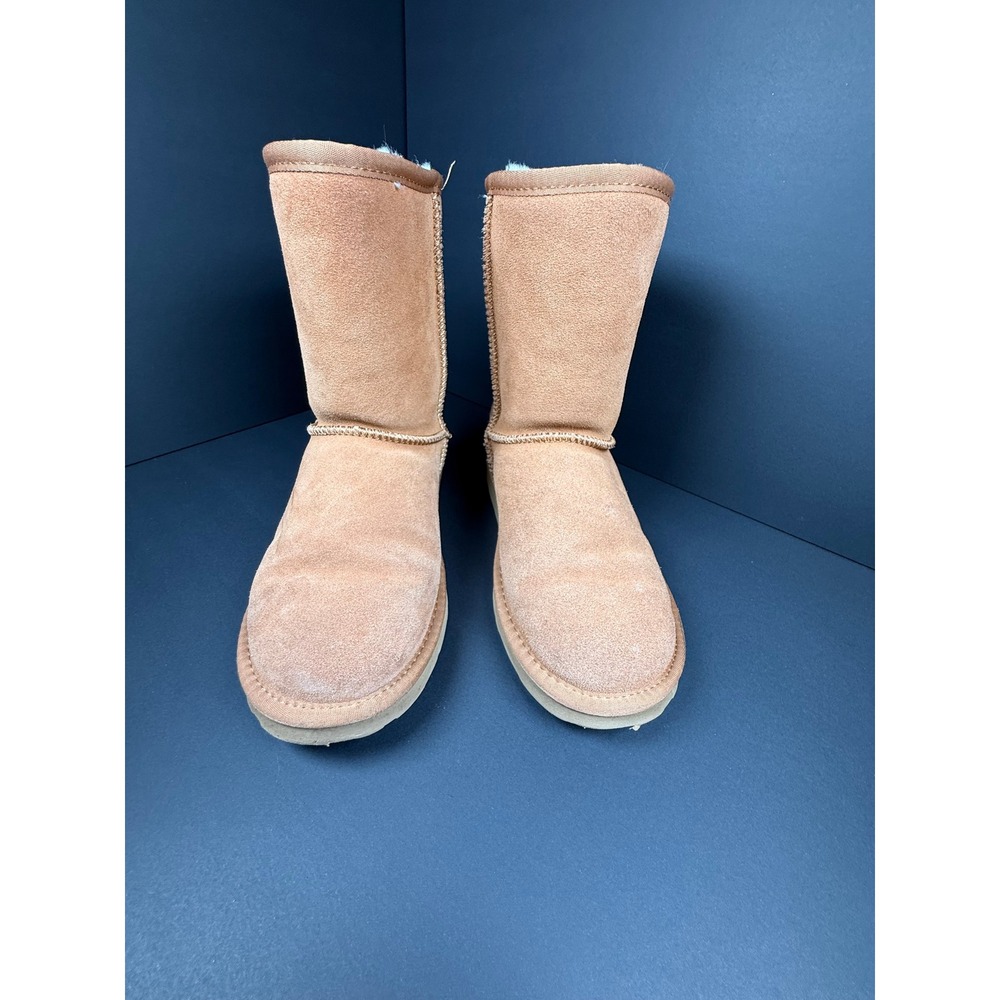 Ausland Boots Women 7.5 Tan Classic Mid-Calf Suede Faux Fur Lined Winter Comfort